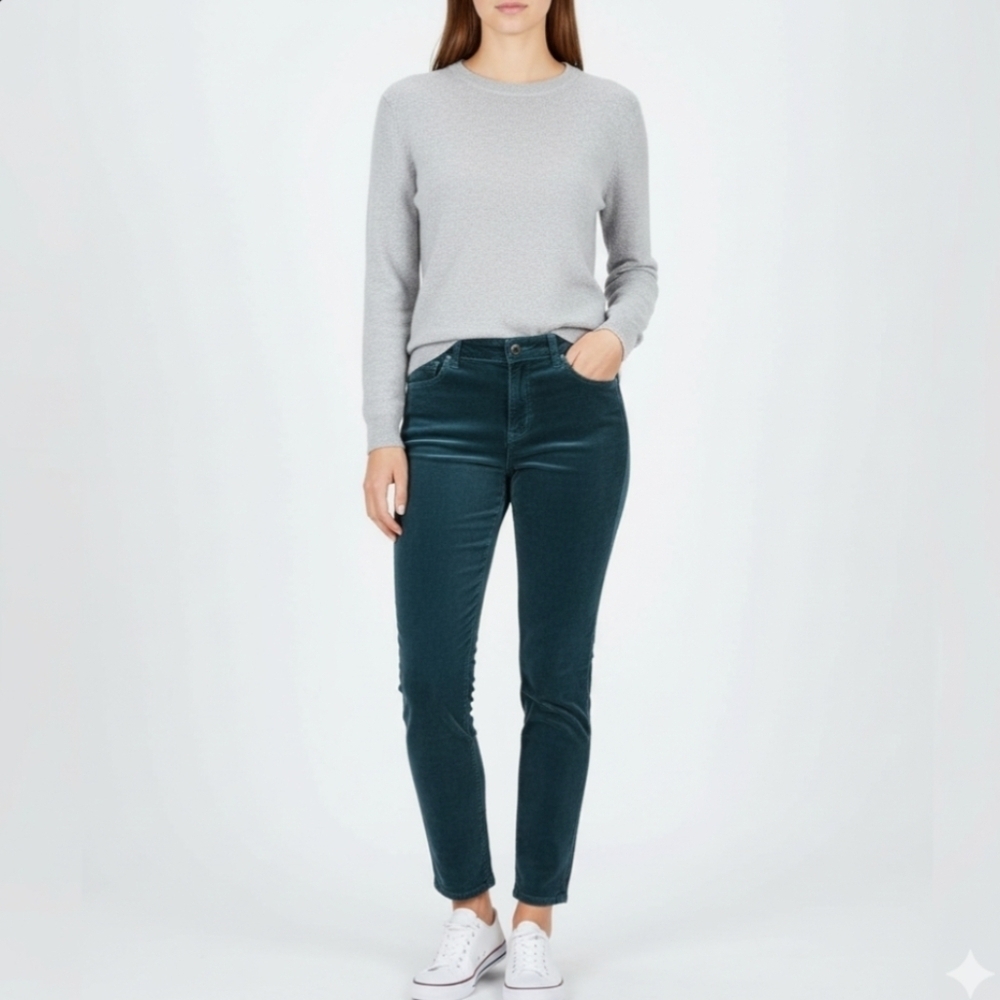 Garnet Hill Teal Velour Stretch Skinny Pants Size 4